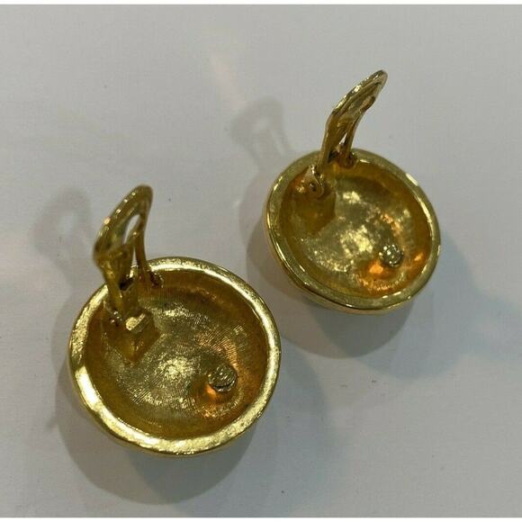 Vintage 1980 clip on earrings gold & cream enamel - Picture 2 of 3